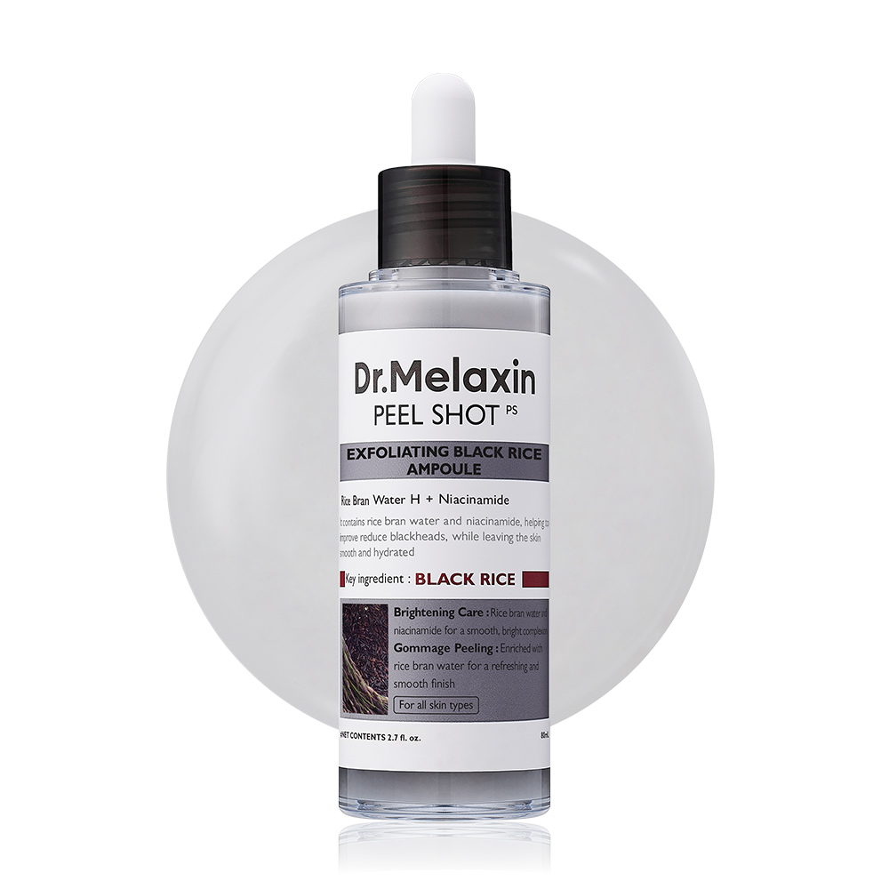 سرم پیل شات برنج سیاه دکتر ملاکسین روشن کننده، لایه بردار و کنترل منافذ پوست Dr.Melaxin Peel Shot Exfoliant Black Rice Peeling Ampoule