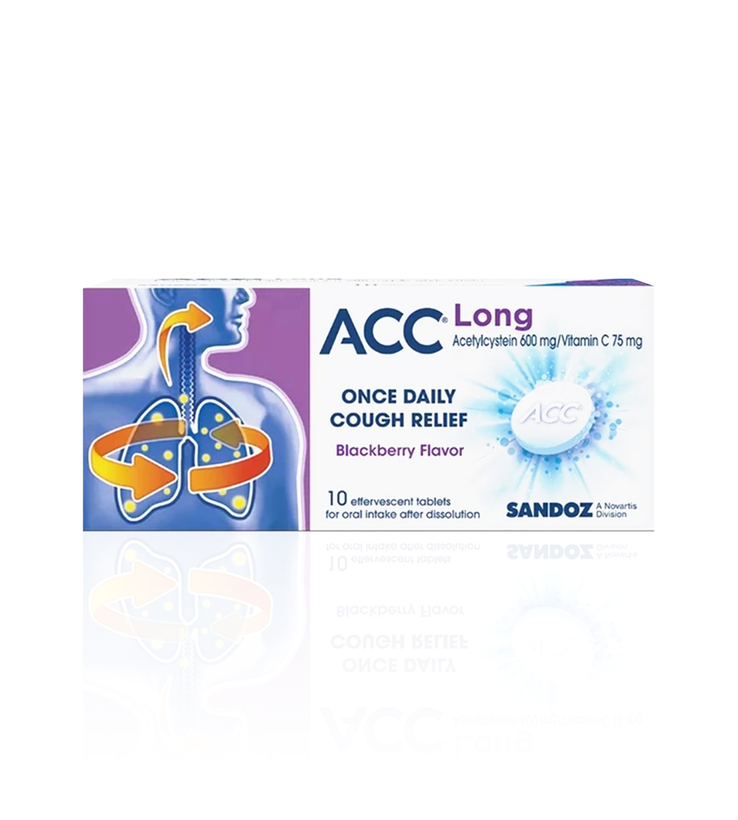 قرص جوشان ACC Long 600mg حاوی استیلسیستئین و ویتامین C با طعم بلکبری ۱۰ عددی